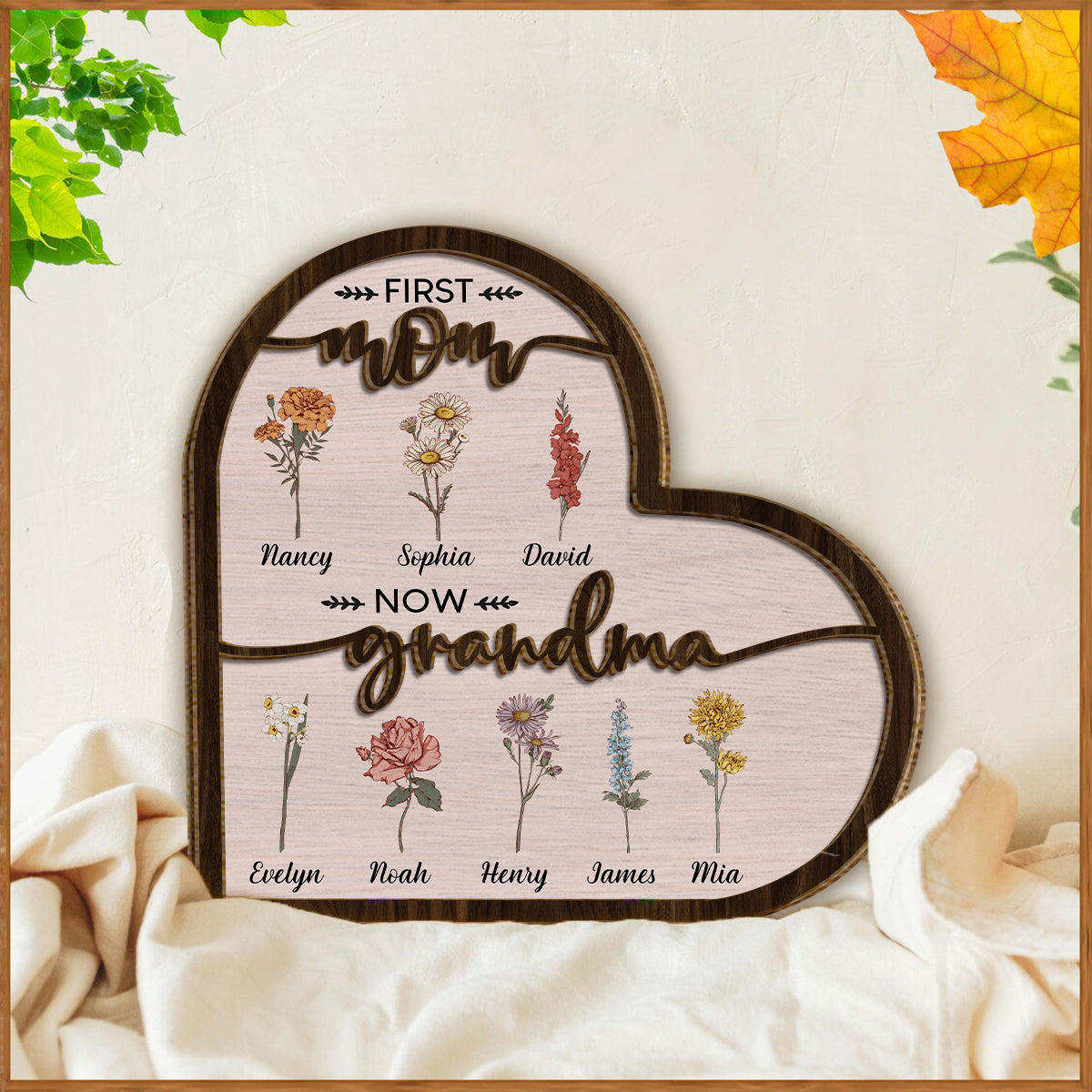 First Mom Now Grandma - Personalized Grandma 2 Layered Wood Sign / Wood Plaque