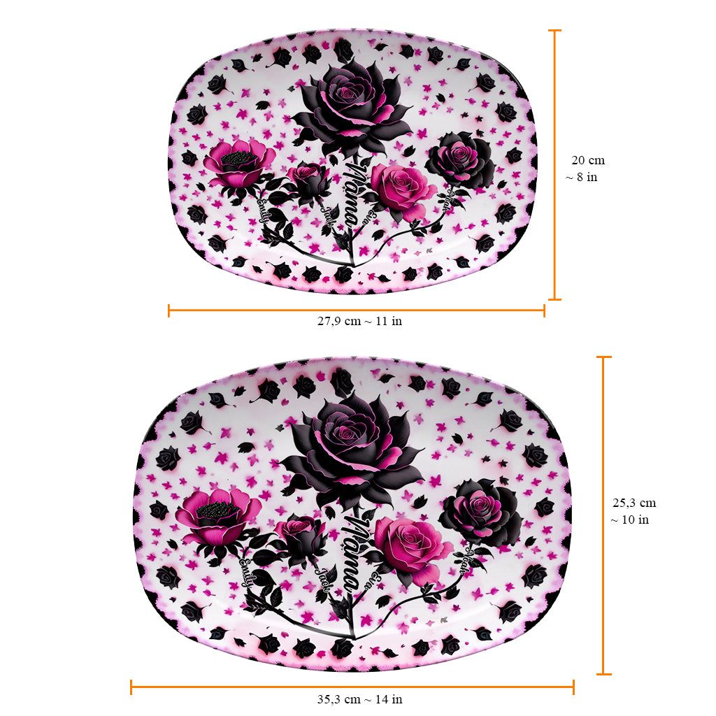 Mother Grandma And Children Black And Pink Roses - Personalized Grandma Plate