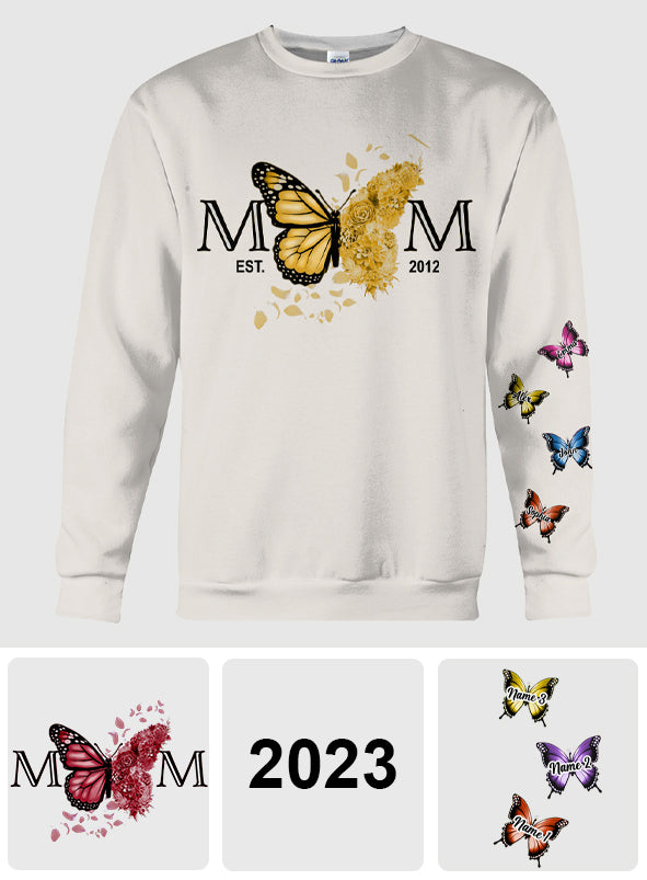 Mom Est. Any Year Botanical Butterfly - Personalized Mother All Over Shirt