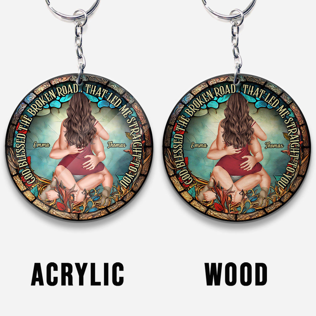 God Blessed The Broken Road That Led Me Straight To You - Personalized Couple Keychain