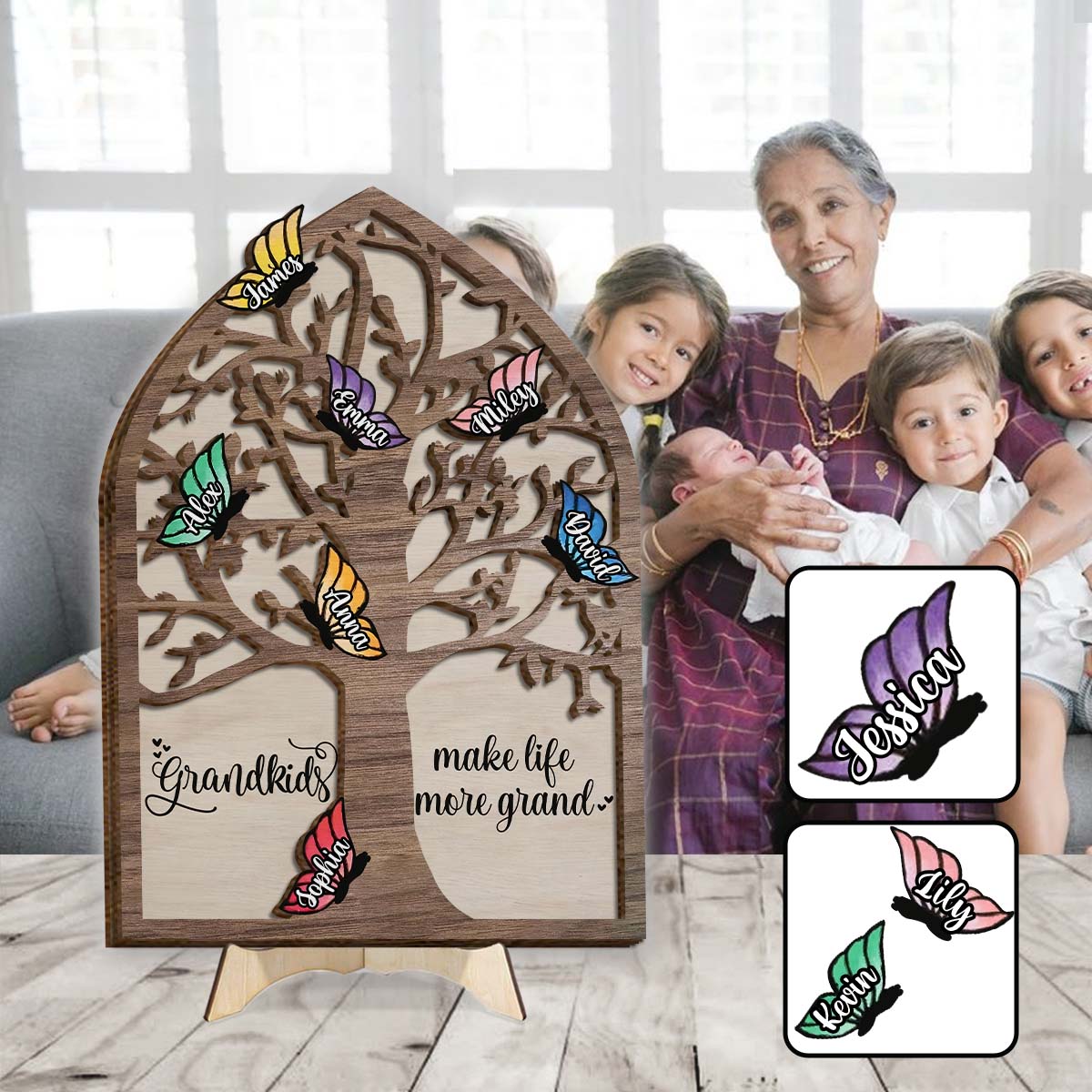 Enkelkinder machen das Leben schöner – Personalisiertes 2-lagiges Holzschild/Holzplakette für Oma