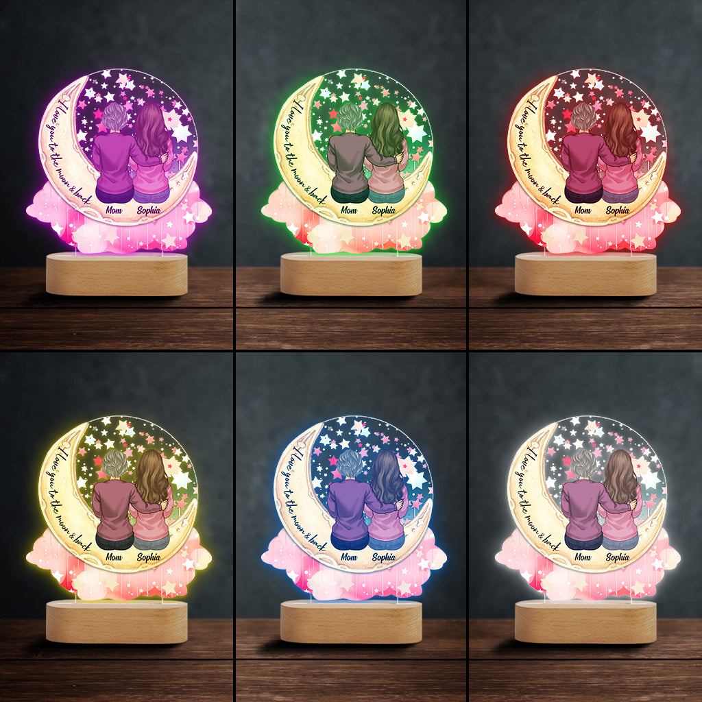 I Love You To The Moon And Back - Personalized Mother Shaped Plaque Light Base