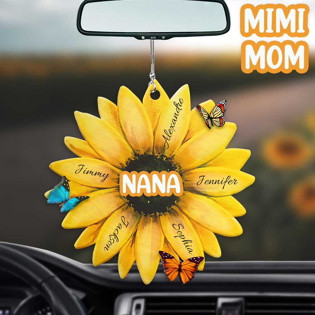 Sunflower WIth Any Title & Any Kid's Name - Personalized Grandma Car Ornament