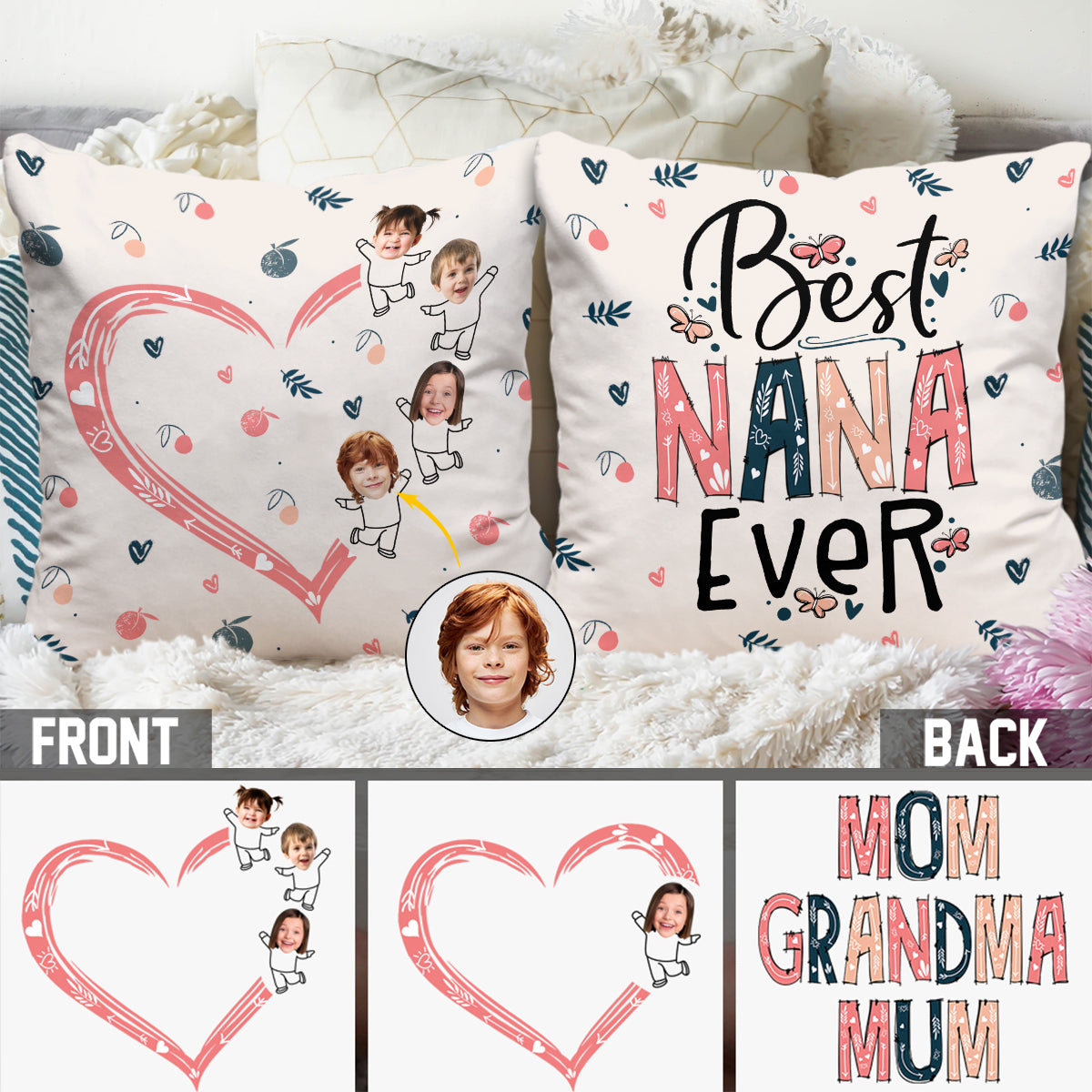 Best Nana Mom Ever Photo Custom - Personalized Grandma Throw Pillow