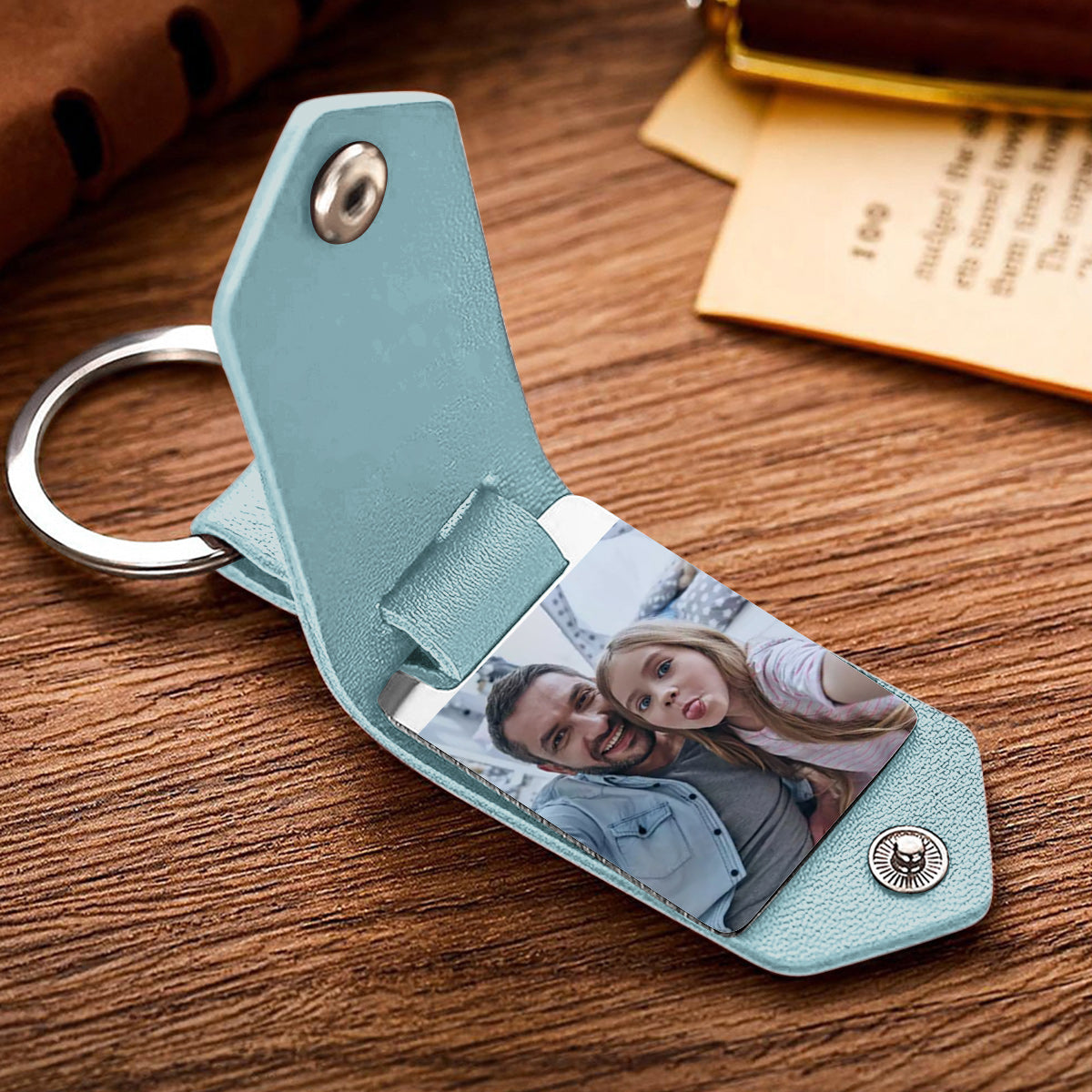 Leather Keychain Personalized With Picture - Gift for dad - Personalized Leather Photo Keychain