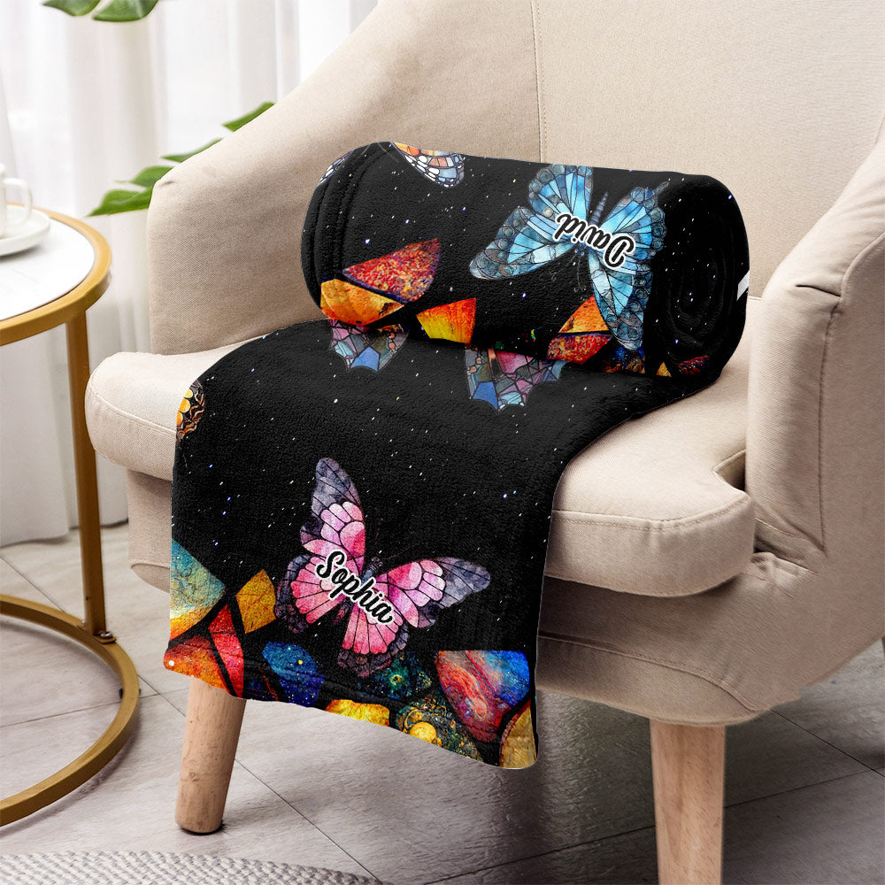Mom Stained Glass Colorful Butterfly - Personalized Mother Blanket