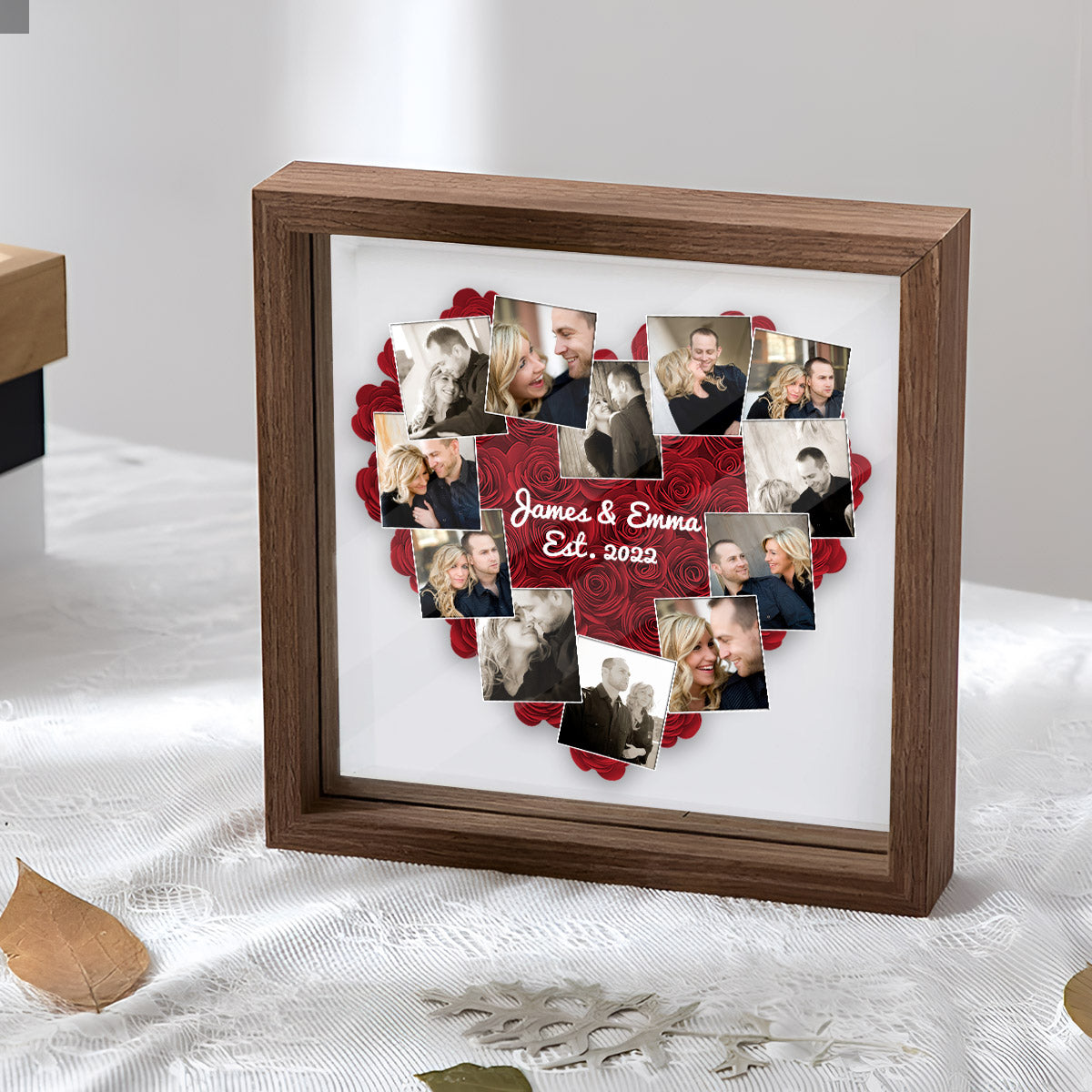 Heart Photos Polaroid Romantic Gift - Personalized Couple Flower Shadow Box