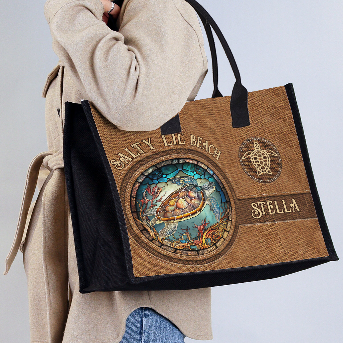 Salty Lil Beach - Personalized Turtle Canvas Tote Bag