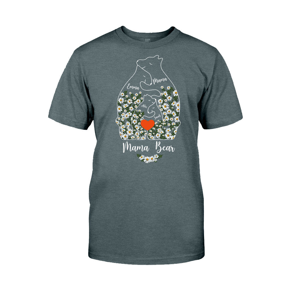Floral Mama Bear And Cubs Hugging - Personalized Mother T-shirt And Hoodie
