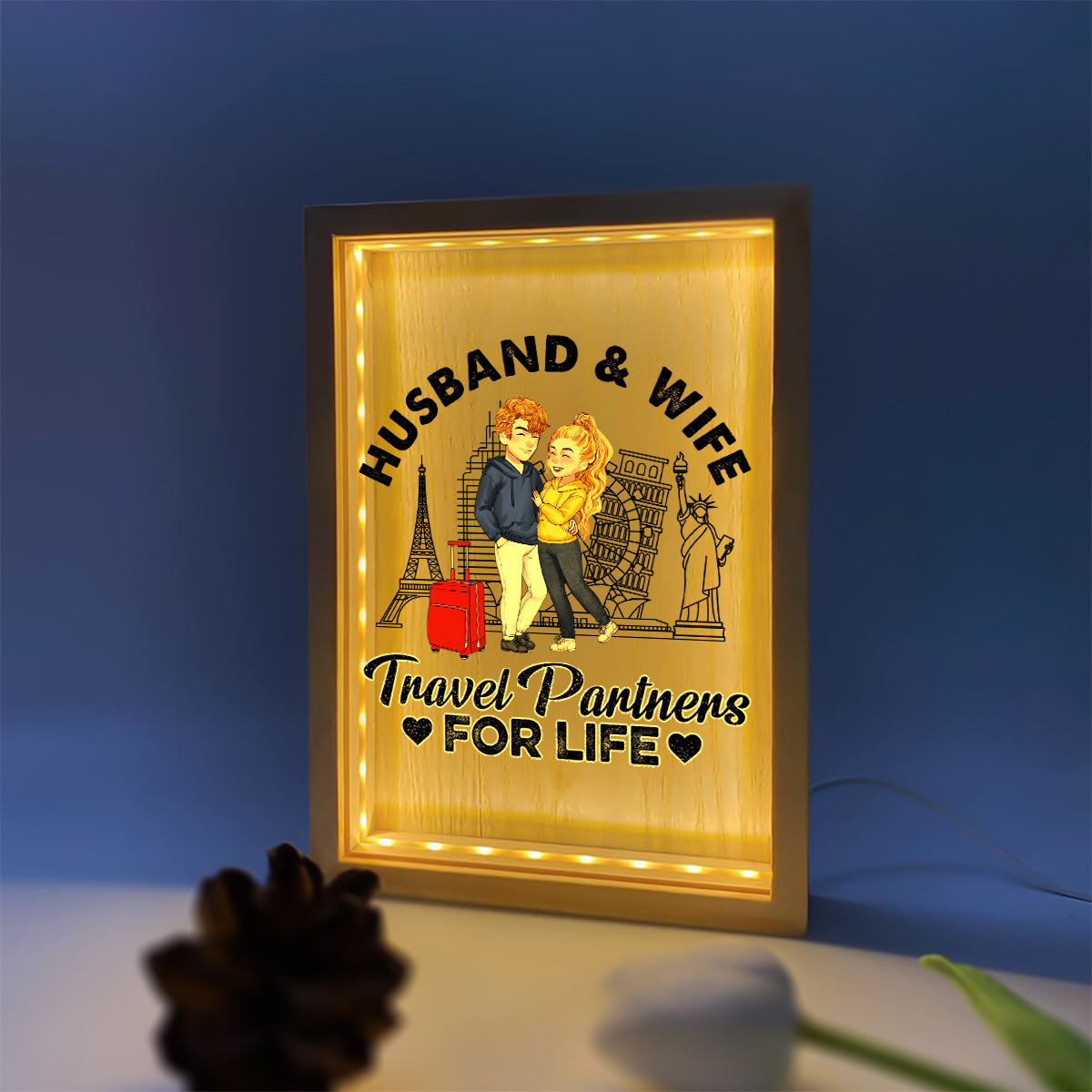 Travel Partner For Life - Personalized Couple Picture Frame Light Box