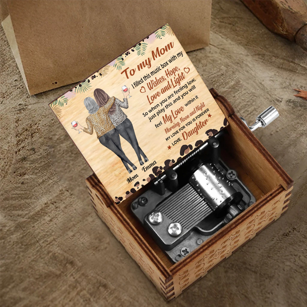 To My Mom Grandma Daughter Granddaughter Leopard - Personalized Mother Hand Crank Music Box