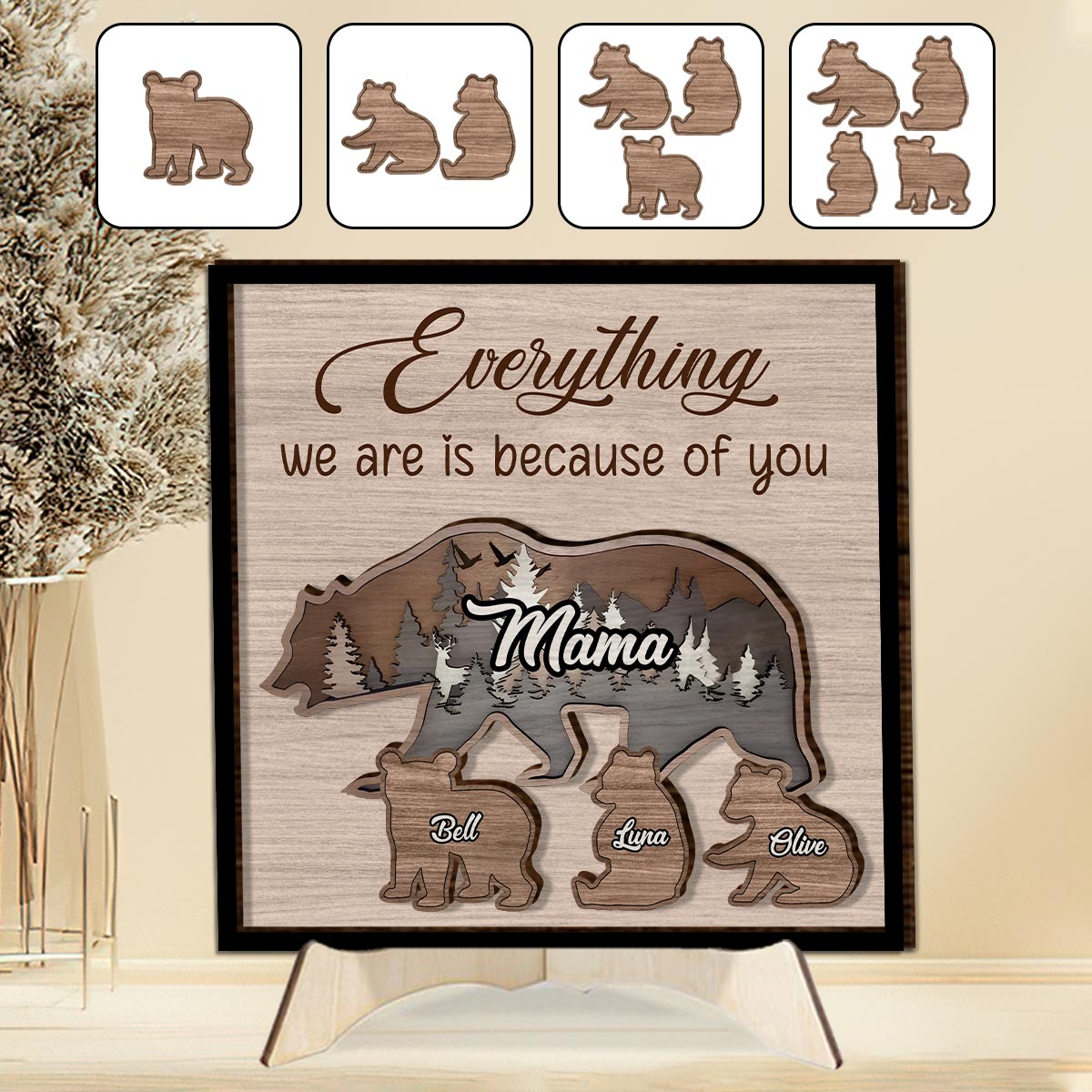 Mama Bear - Personalized Mother 2 Layered Wood Sign / Wood Plaque