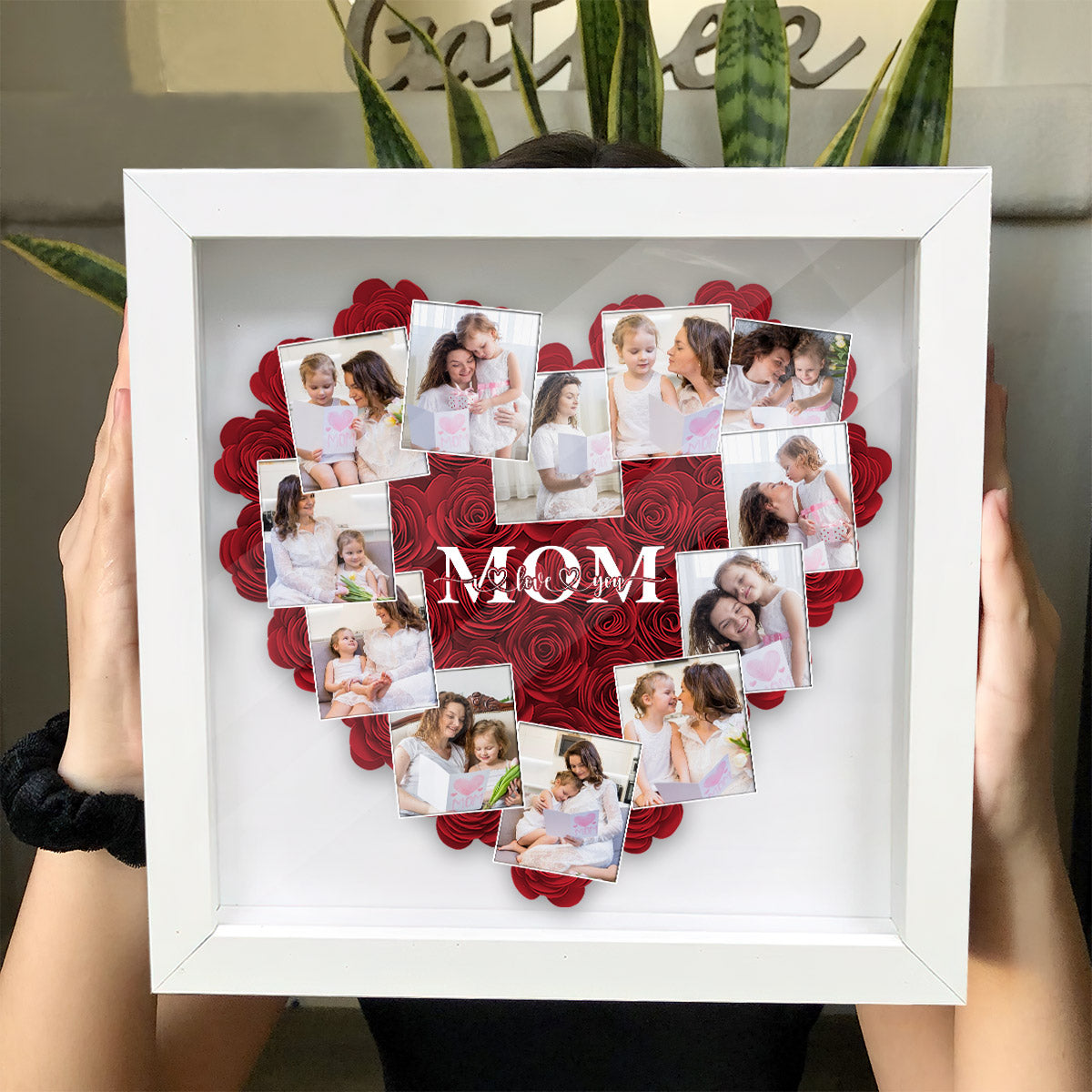 Heart Photos Polaroid Mom We Love You - Personalized Mother Flower Shadow Box