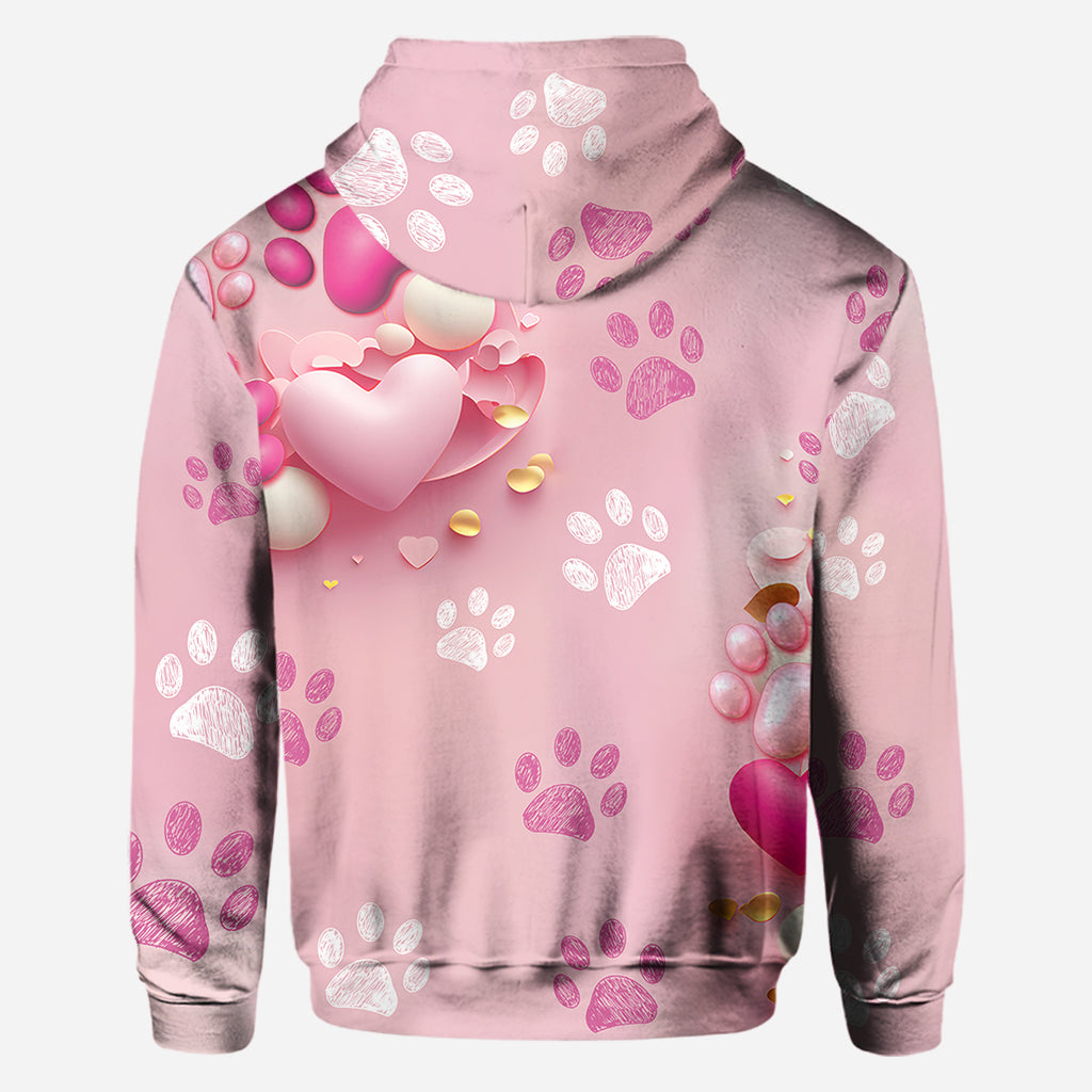 Hund, Katze, Mama, Fellmama, 3D-Herz in Rosa – personalisiertes T-Shirt mit Hundemotiv