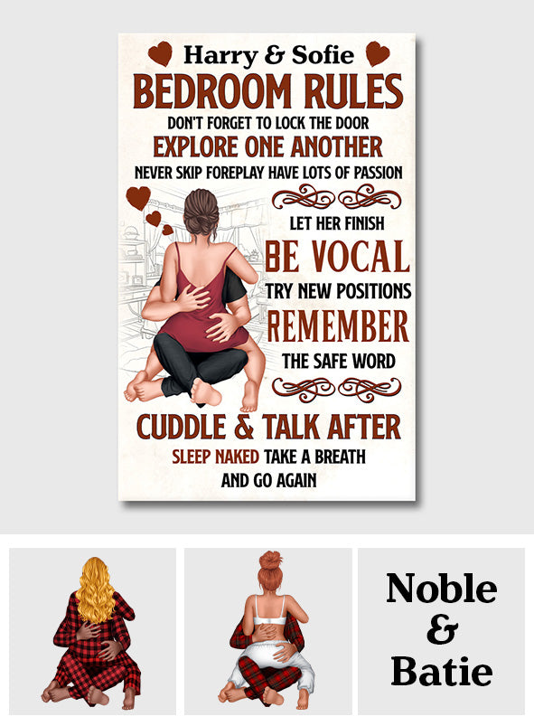 Bedroom's Rule Don't Forget To Lock The Door - Personalized Couple Canvas And Poster