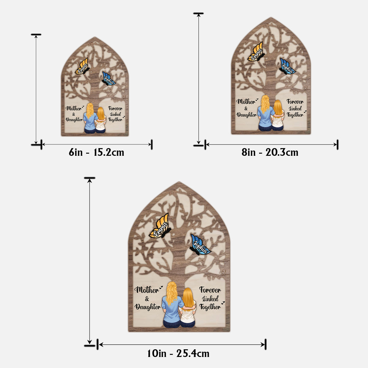 Mother And Daughter And Son Forever Linked Together Butterflies - Personalized Mother 2 Layered Wood Sign / Wood Plaque