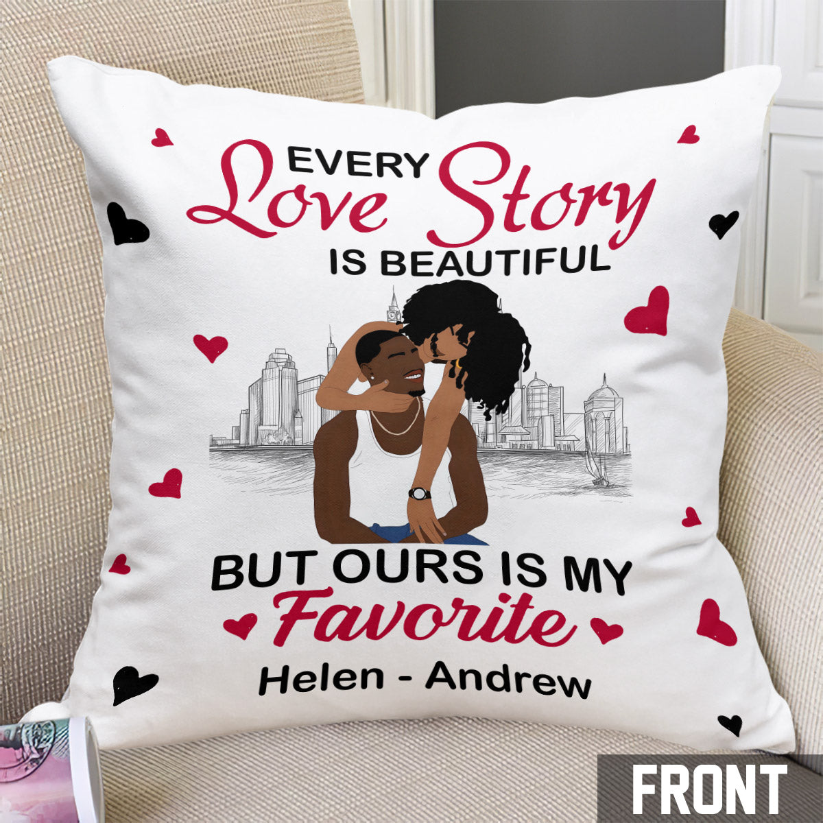 Notre histoire est ma préférée - Coussin décoratif personnalisé afro-américain