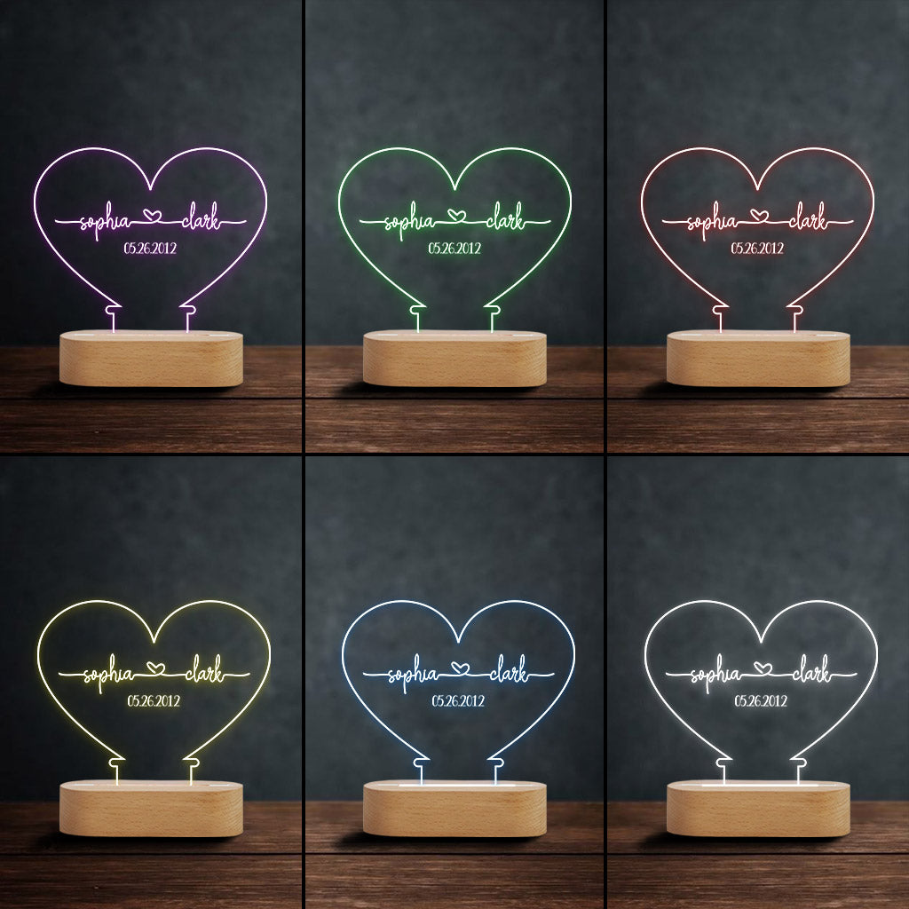 Any Name And Date - Personalized Couple Shaped Plaque Light Base