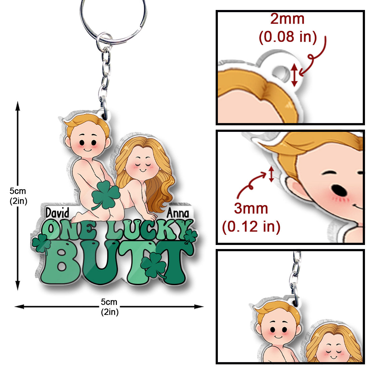 One Lucky Butt Lucky Clover Shamrock Naughty - Personalized Couple Transparent Keychain