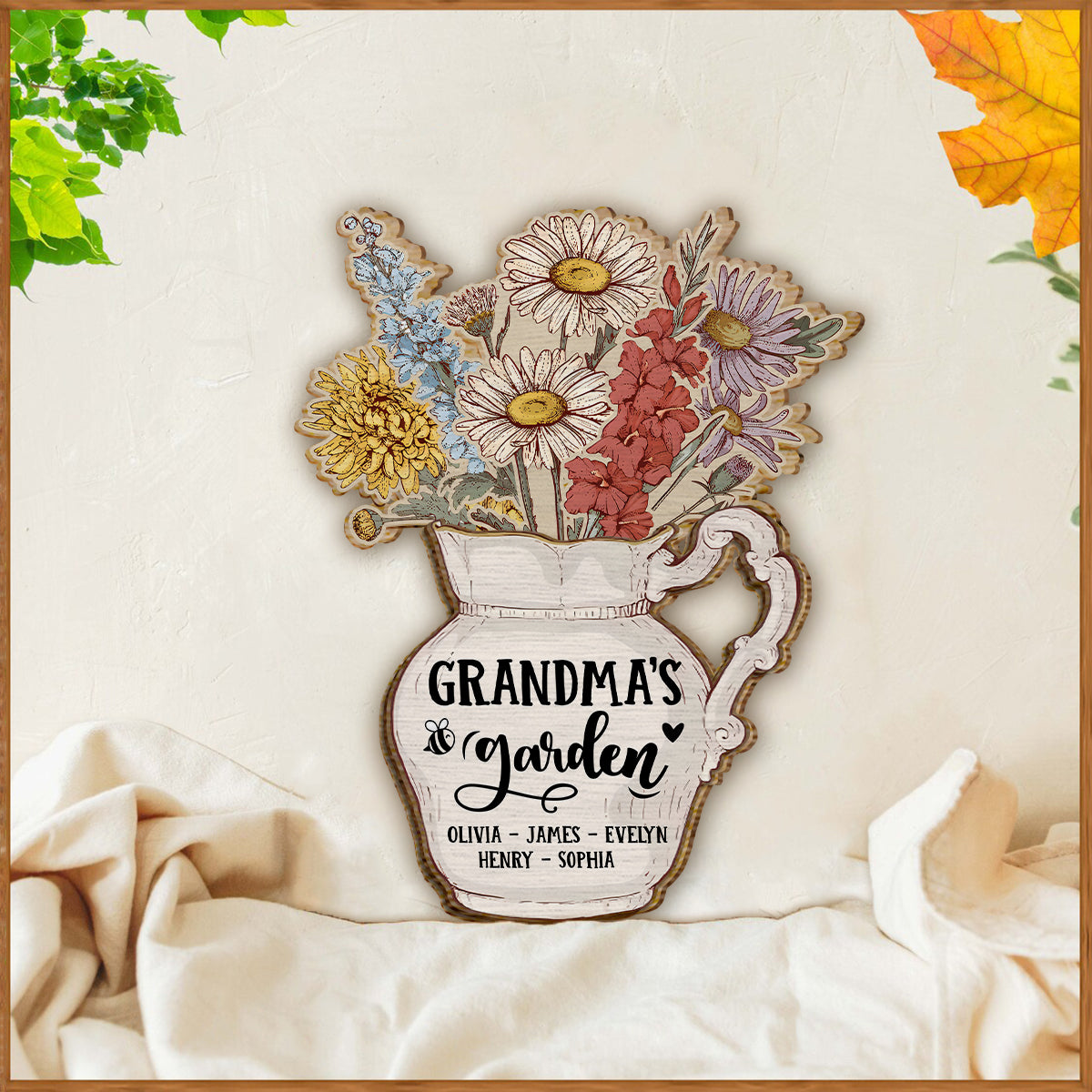 Grandma's Garden Birth Flowers Vase - Personalized Grandma 2 Layered Wood Sign / Wood Plaque