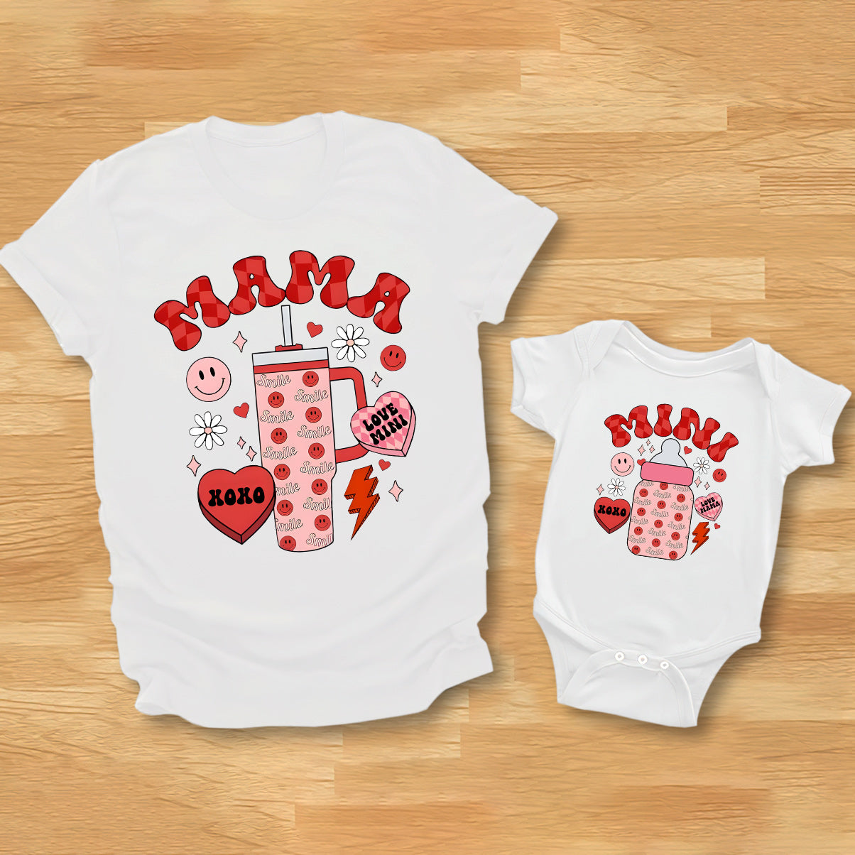 Mama And Mini - Personalized Mother T-shirt And Baby Onesie