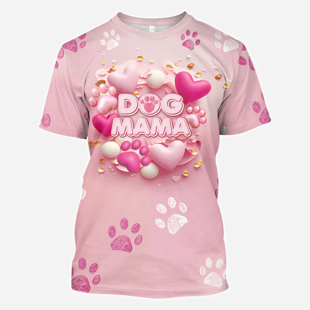 Hund, Katze, Mama, Fellmama, 3D-Herz in Rosa – personalisiertes T-Shirt mit Hundemotiv