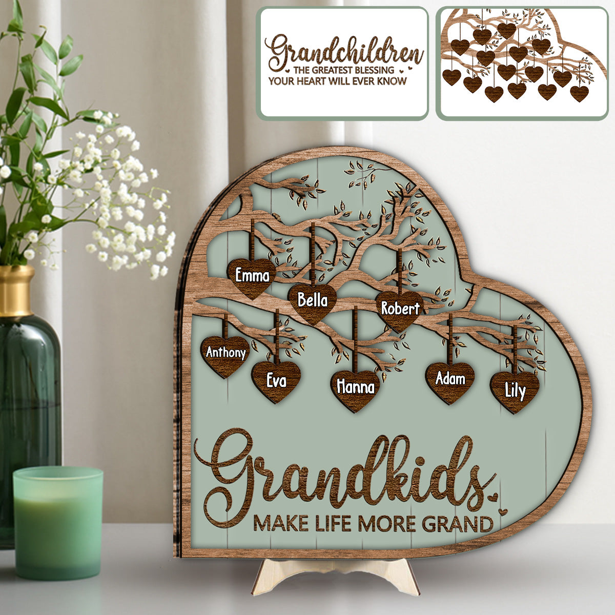 Enkelkinder machen das Leben schöner – Personalisiertes 2-lagiges Holzschild „Oma“ / Holzplakette