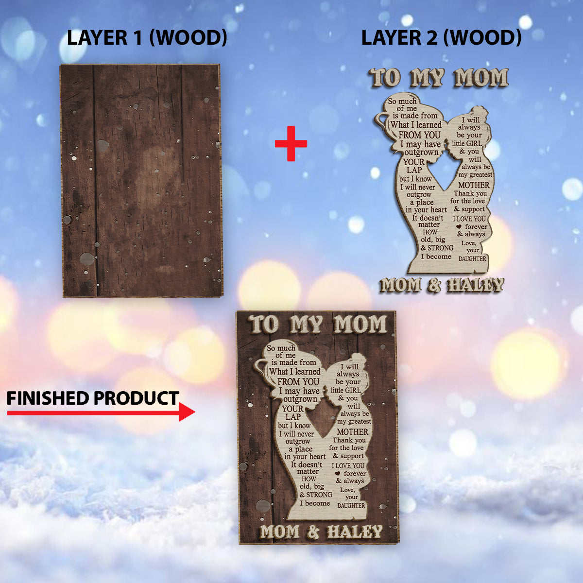 To My Mom Mother And Kid Silhouette - Personalized Mother 2 Layered Wood Sign / Wood Plaque