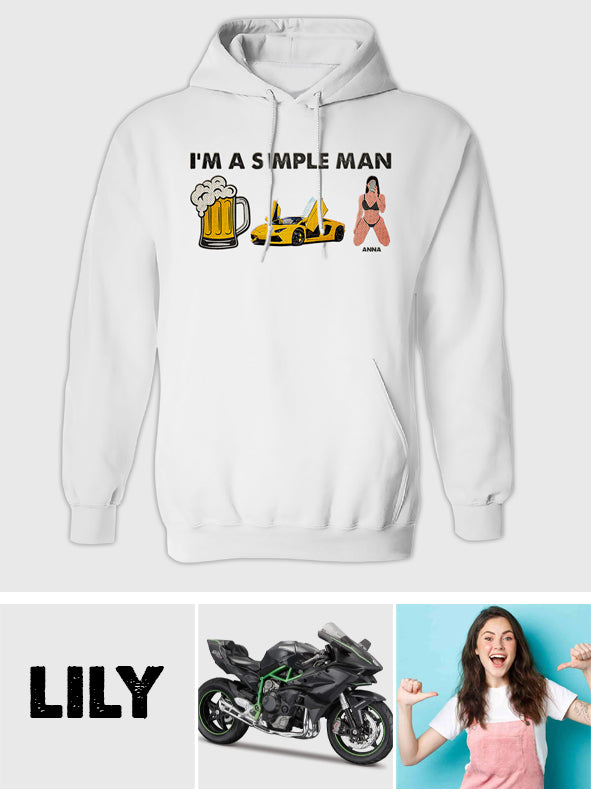 I'm A Simple Man - Personalized Couple Embroidered Hoodie