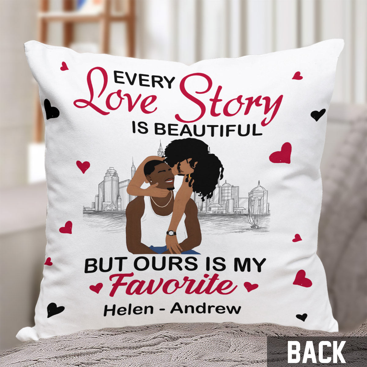 Notre histoire est ma préférée - Coussin décoratif personnalisé afro-américain