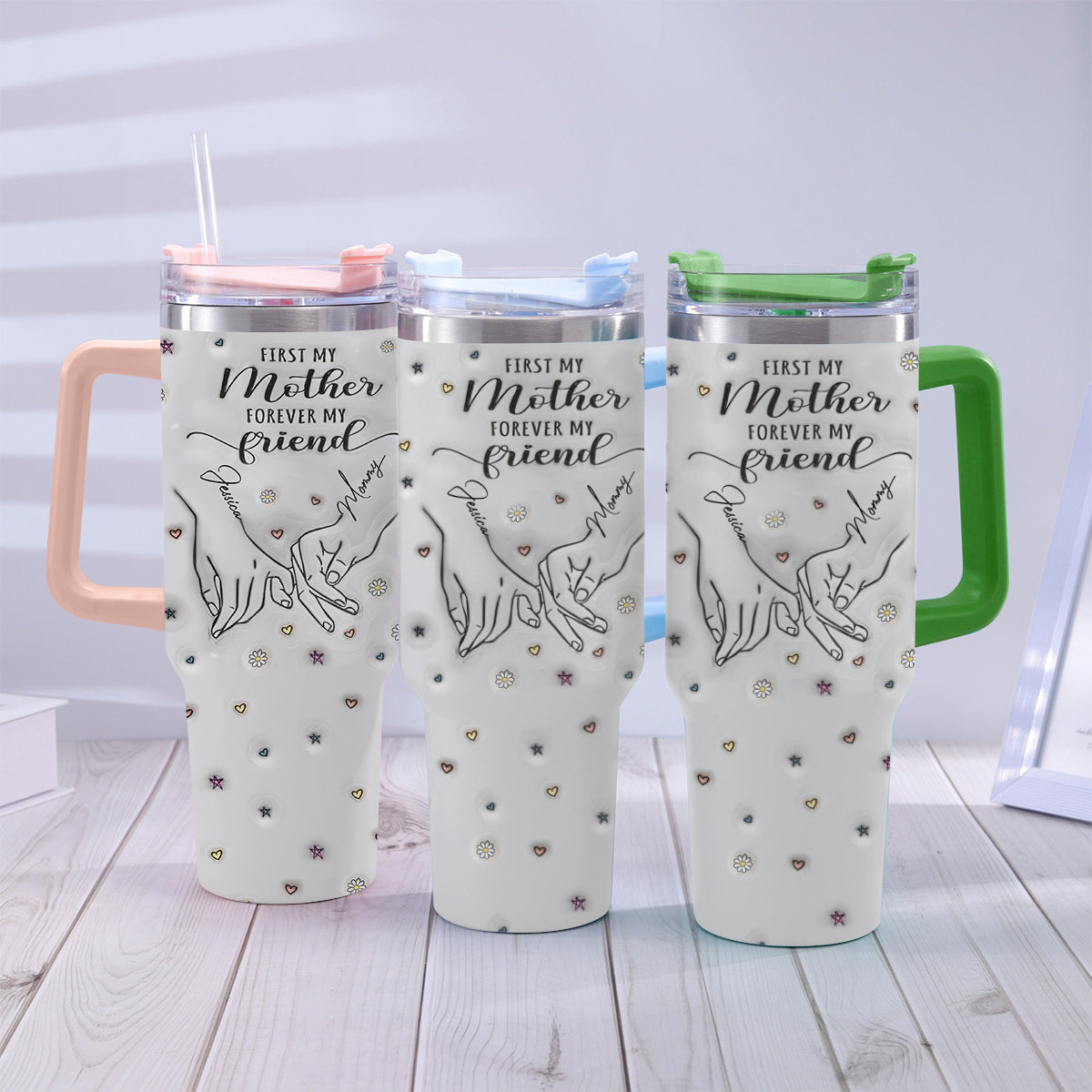 First My Mom Forever My Friend - Personalized Mother Tumbler With Handle
