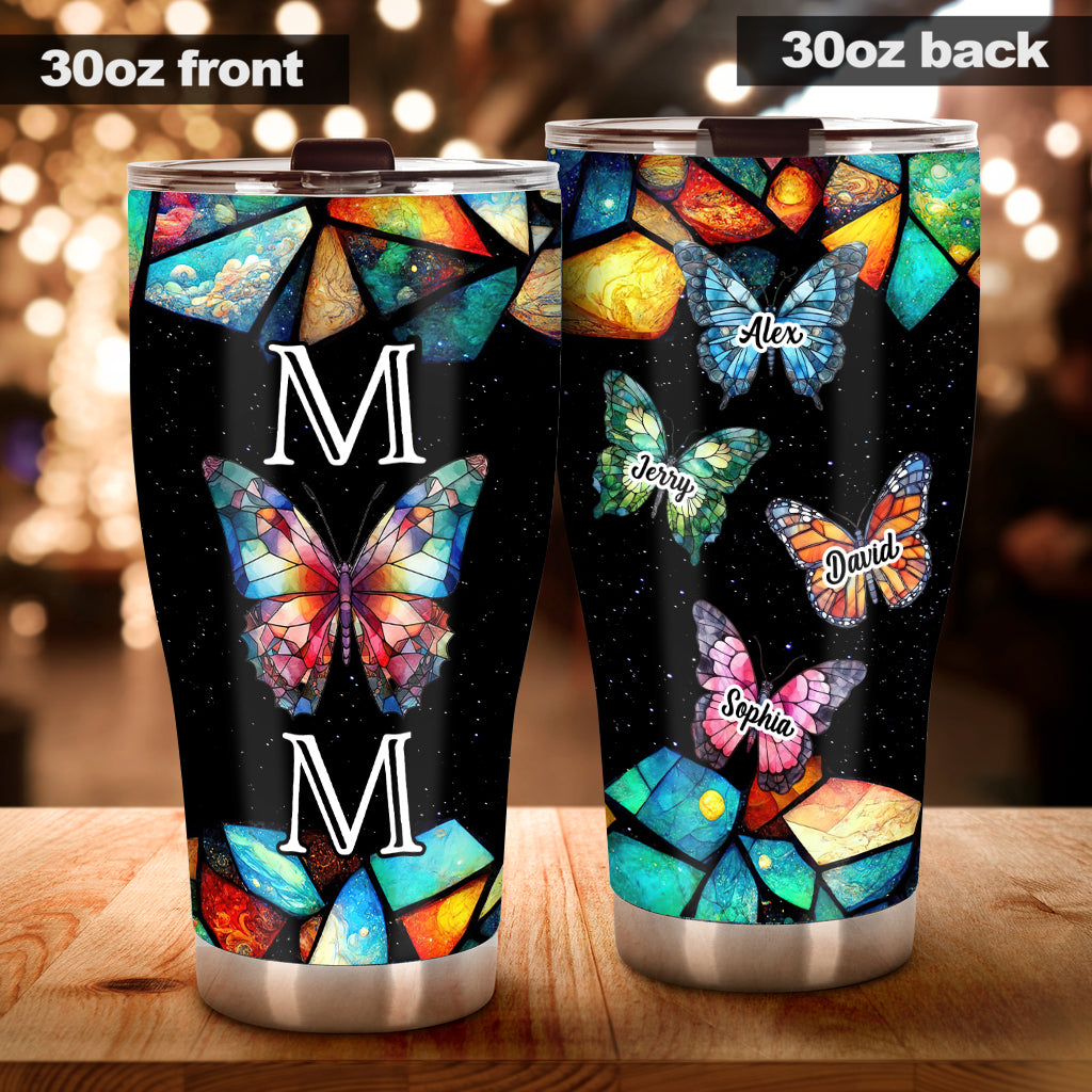 Mom Butterfly Colorful Stained Glass Pattern - Personalized Mother Tumbler