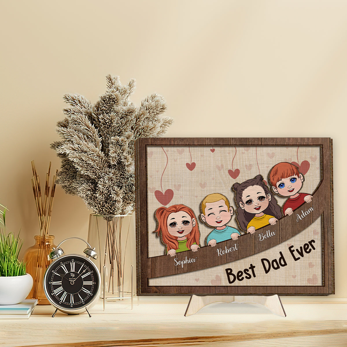 Bes Dad Mom Grandma Grandpa Ever Chibi Kids - Personalized Father 2 Layered Wood Sign / Wood Plaque