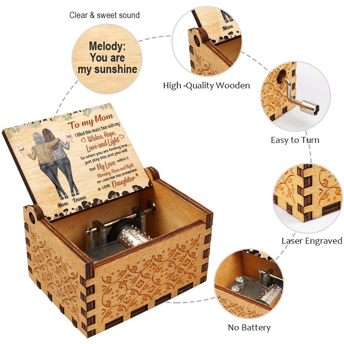 To My Mom Grandma Daughter Granddaughter Leopard - Personalized Mother Hand Crank Music Box