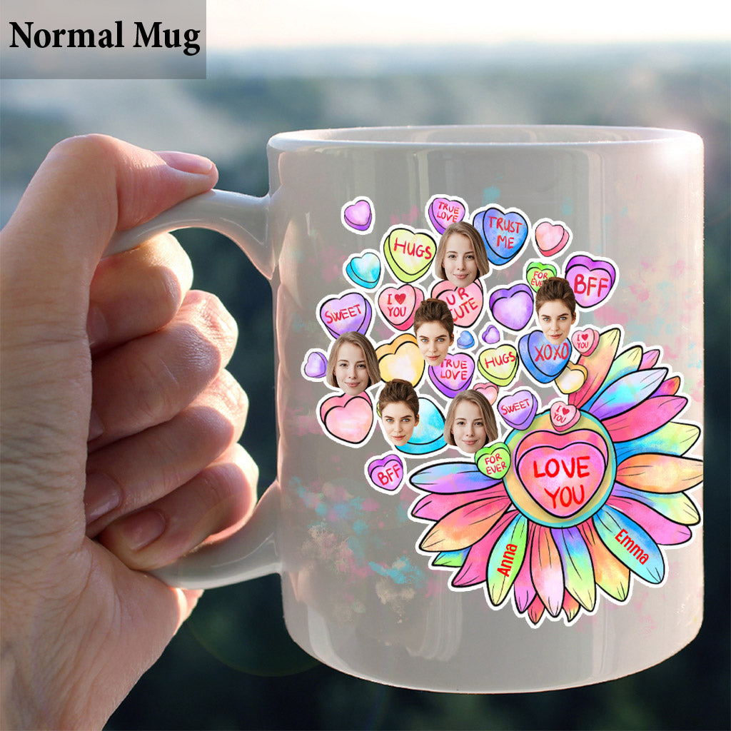 Heart Candy Flower BFF With Face Custom - Personalized Bestie Mug