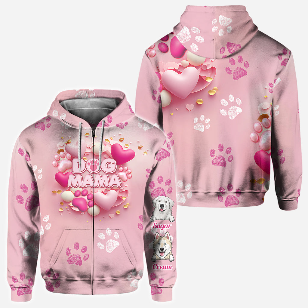 Hund, Katze, Mama, Fellmama, 3D-Herz in Rosa – personalisiertes T-Shirt mit Hundemotiv