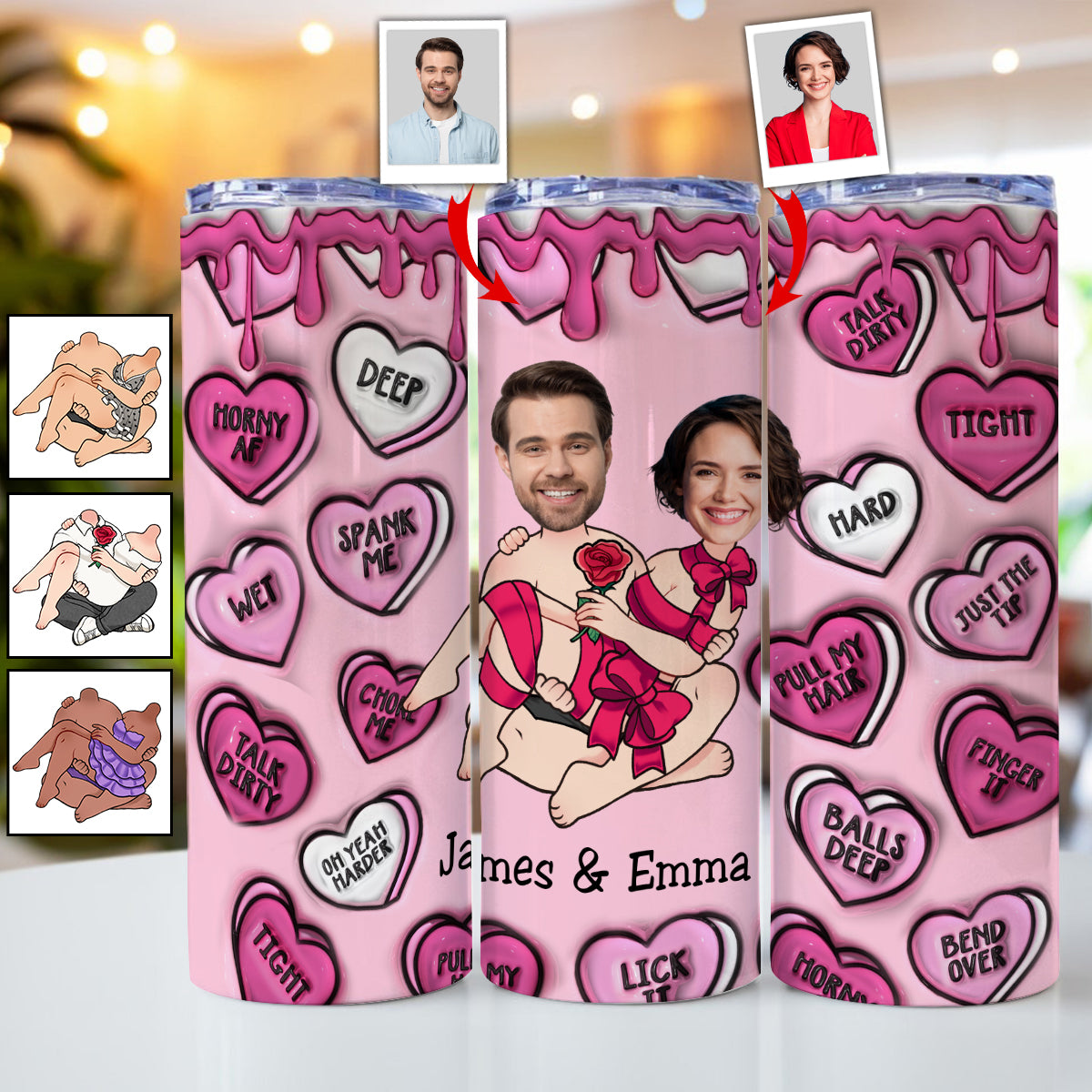 My Favorite Place Is Inside Your Hug Heart Candy - Personalized Couple Skinny Tumbler