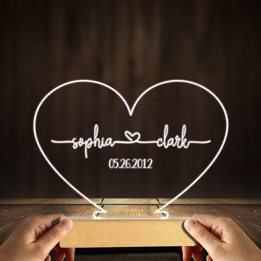 Any Name And Date - Personalized Couple Shaped Plaque Light Base