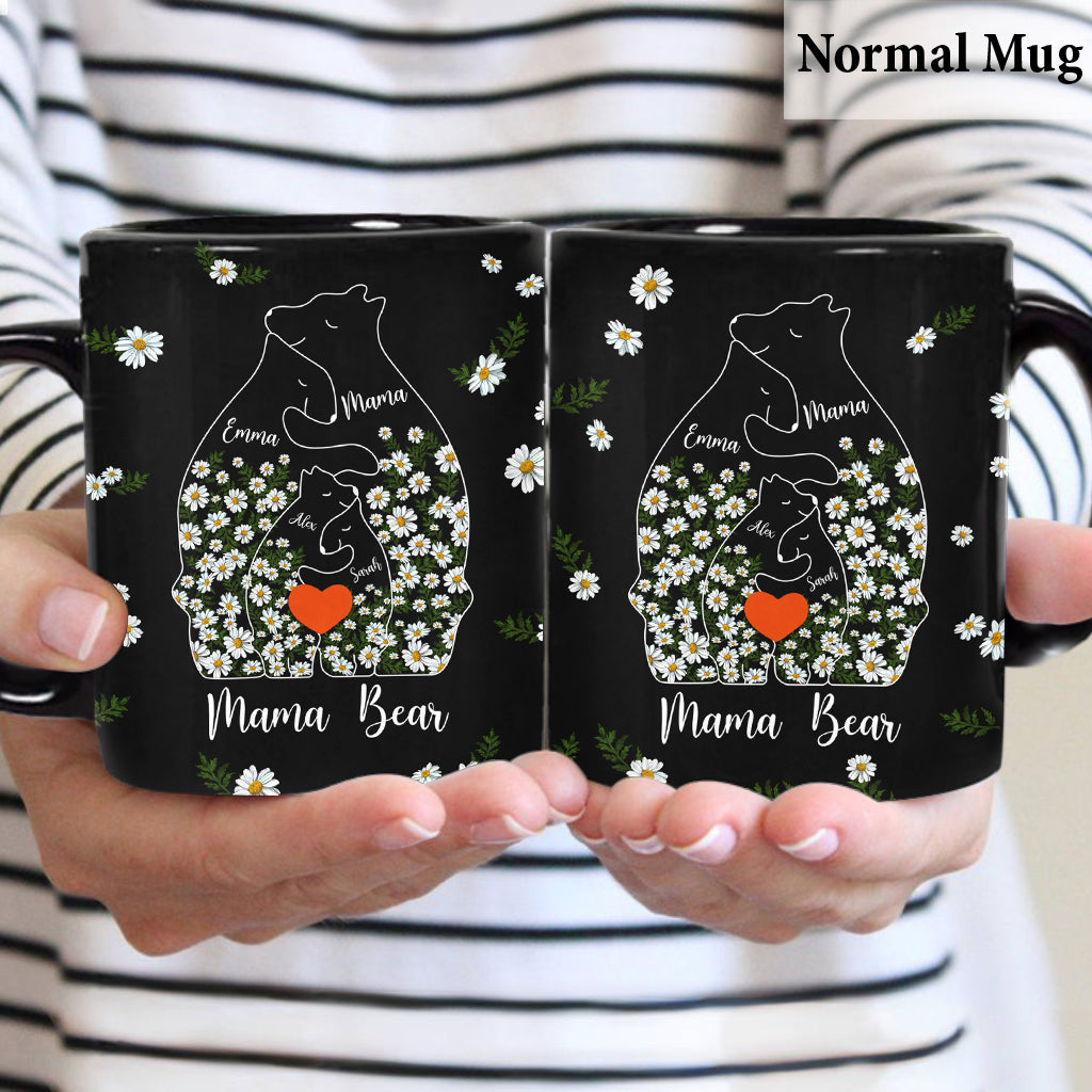 Floral Mama Bear And Cubs Hugging - Personalized Mother Mug