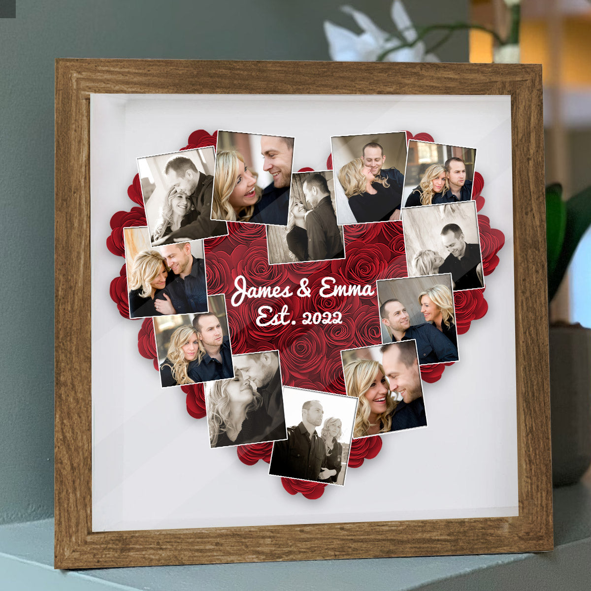 Heart Photos Polaroid Romantic Gift - Personalized Couple Flower Shadow Box