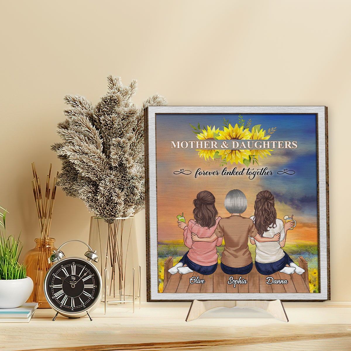 Mother And Daughters - Personalized Mother 2 Layered Wood Sign / Wood Plaque