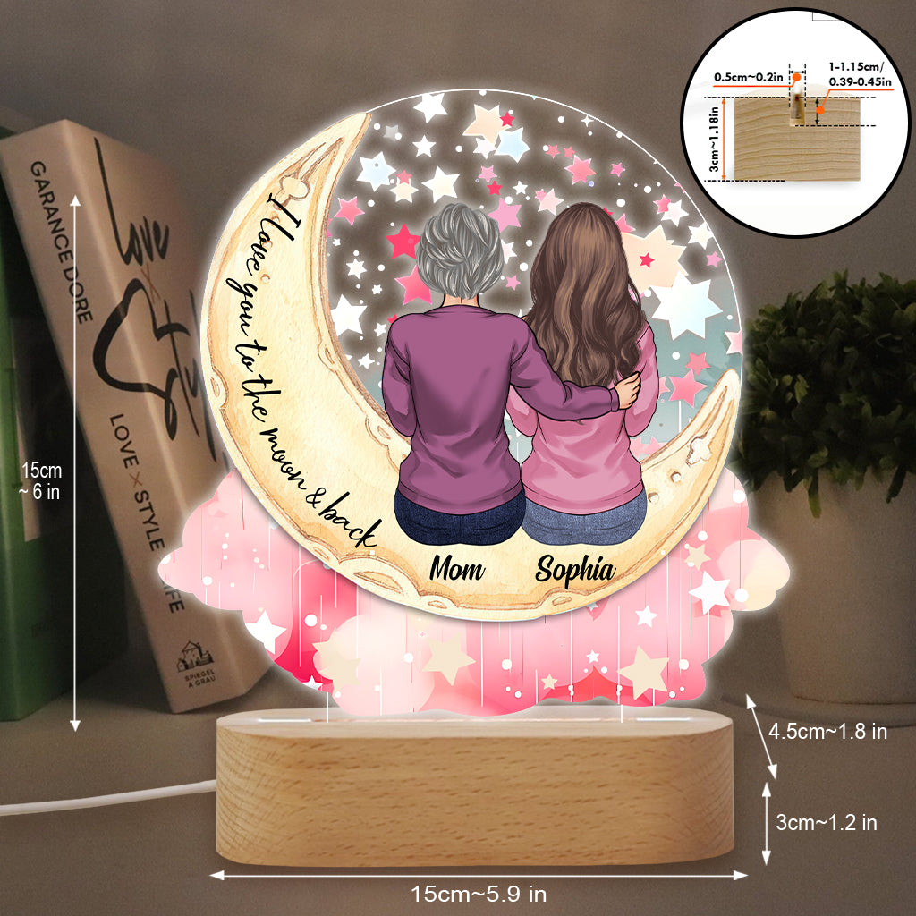 I Love You To The Moon And Back - Personalized Mother Shaped Plaque Light Base