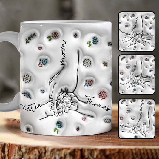 Mother & Child/ Chidren Holding Hands Line Art Style - Personalized Mother Mug