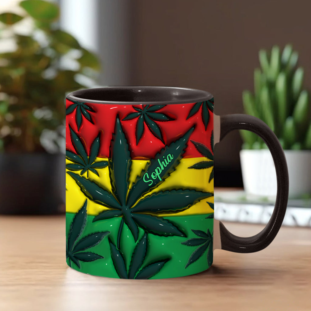 Aufblasbares Zauberblatt Rot Gelb Grün - Personalisierter Becher mit Cannabis-Akzent
