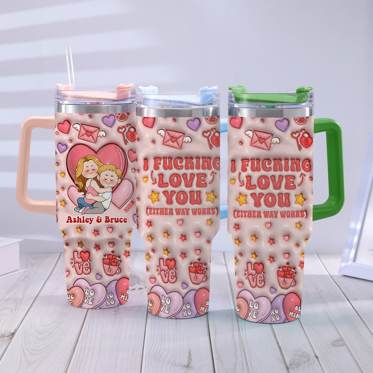 I Love You - Personalized Couple Tumbler With Handle