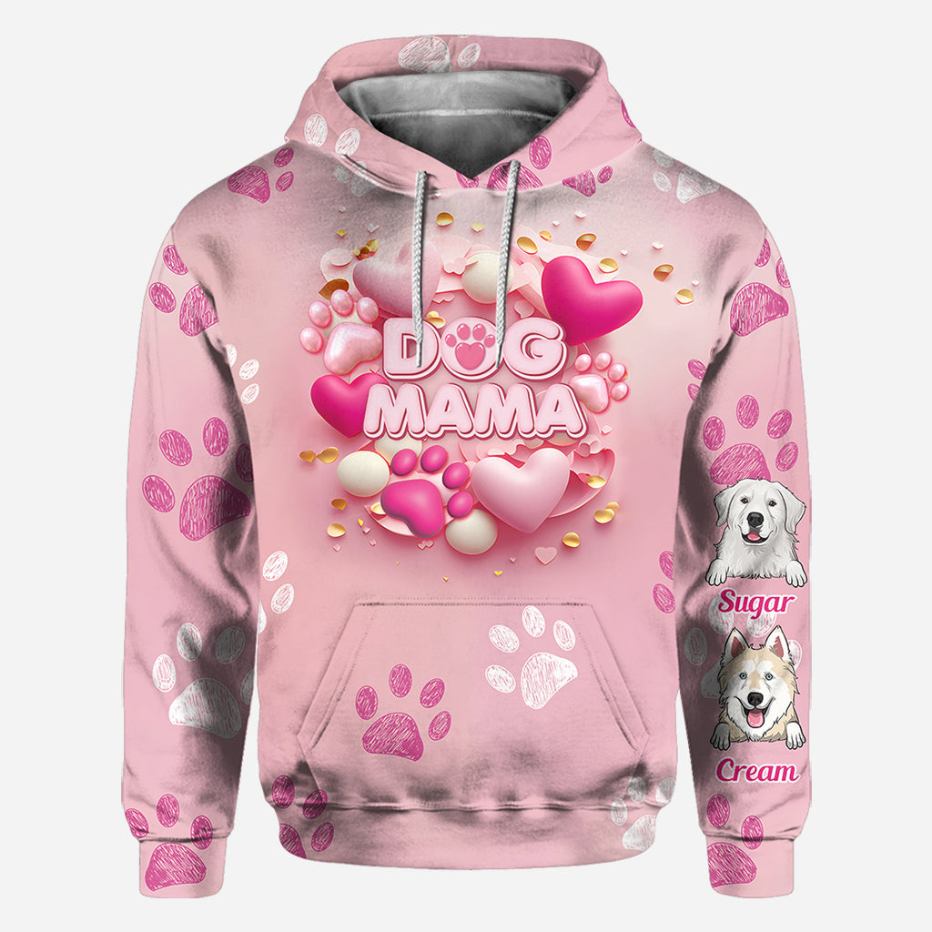 Hund, Katze, Mama, Fellmama, 3D-Herz in Rosa – personalisiertes T-Shirt mit Hundemotiv