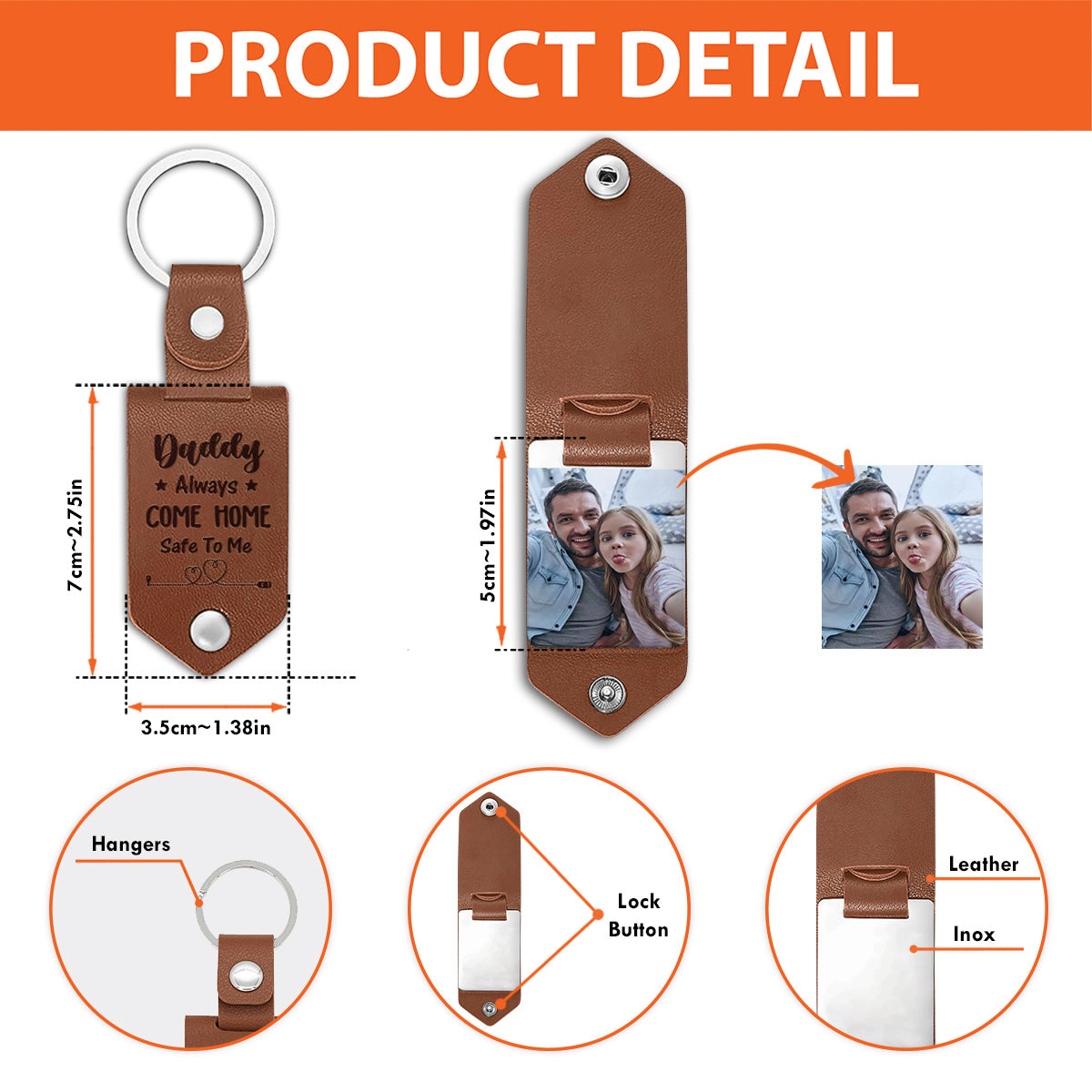 Leather Keychain Personalized With Picture - Gift for dad - Personalized Leather Photo Keychain