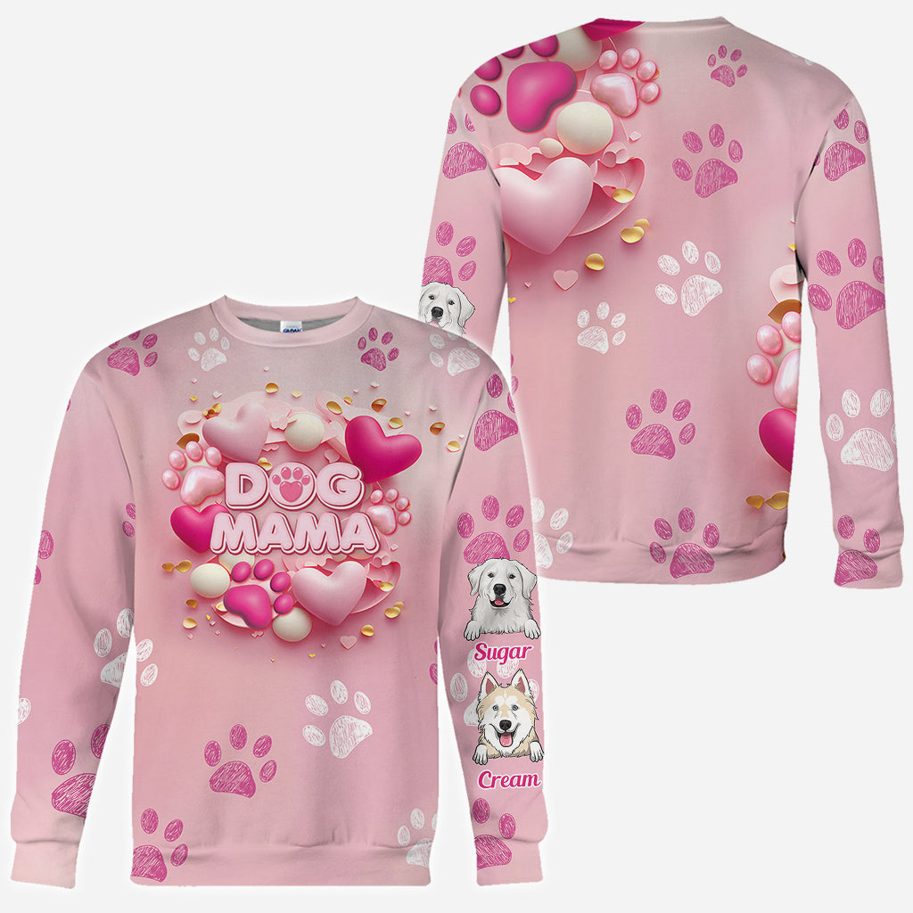Hund, Katze, Mama, Fellmama, 3D-Herz in Rosa – personalisiertes T-Shirt mit Hundemotiv