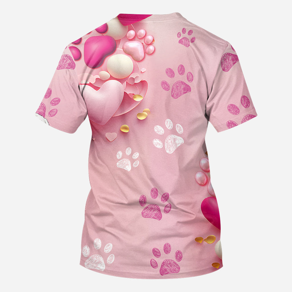 Hund, Katze, Mama, Fellmama, 3D-Herz in Rosa – personalisiertes T-Shirt mit Hundemotiv