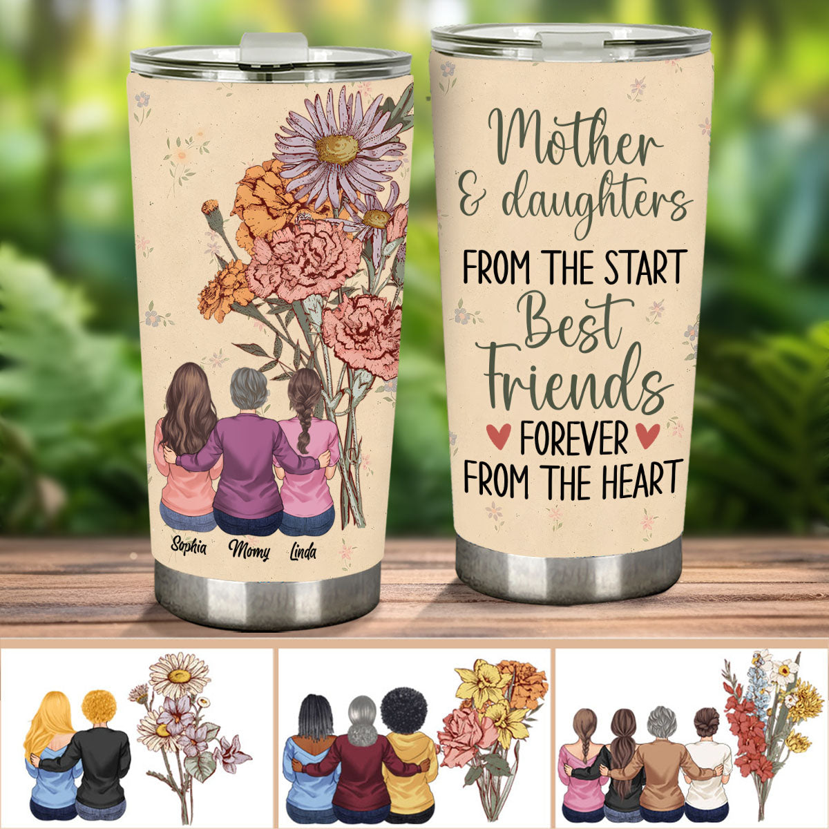 Mother And Children Birth Flowers - Personalized Mother Tumbler
